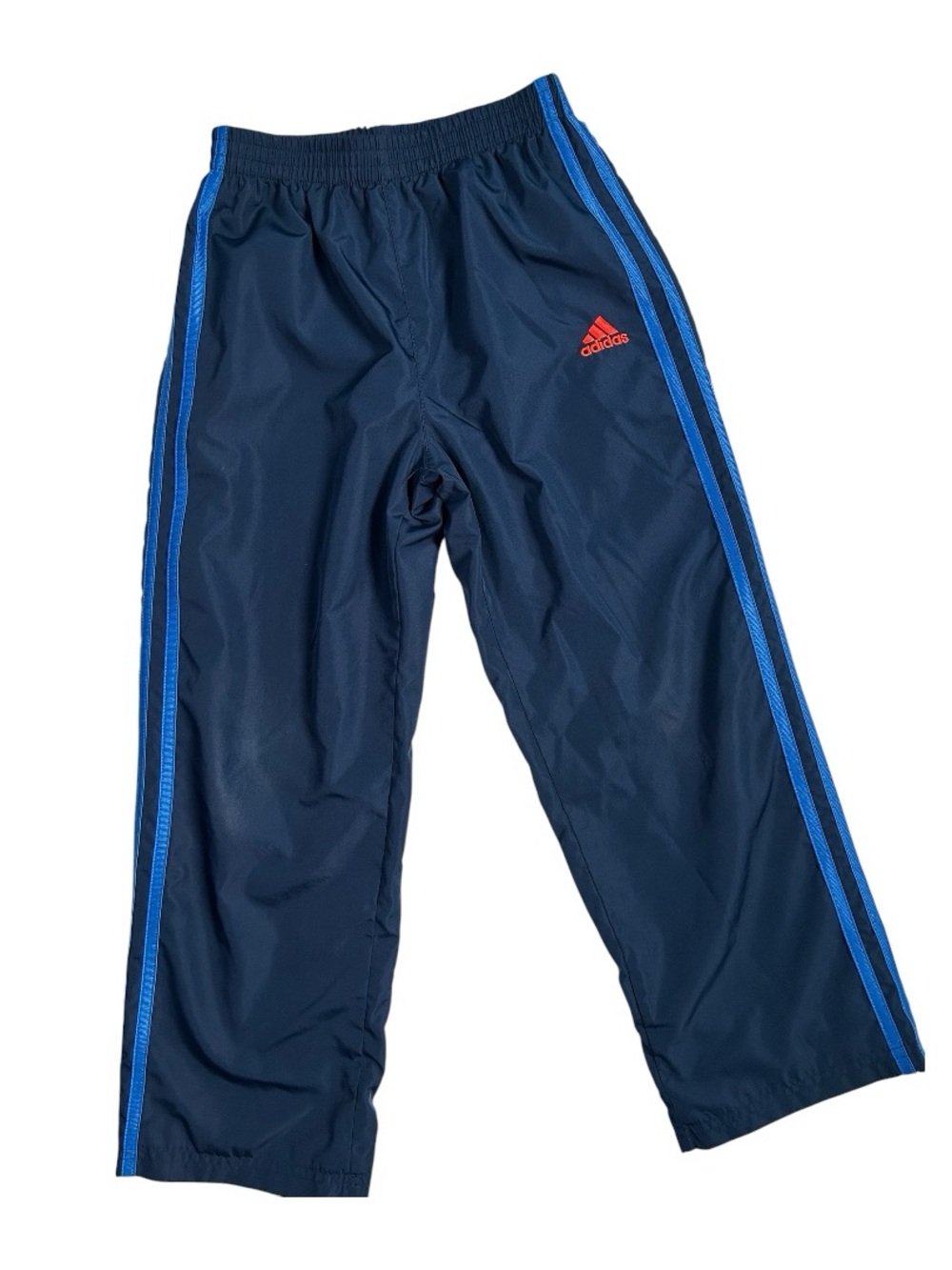 adidas retro Navy Track Pants with Bright Blue Stripes and orange Logo